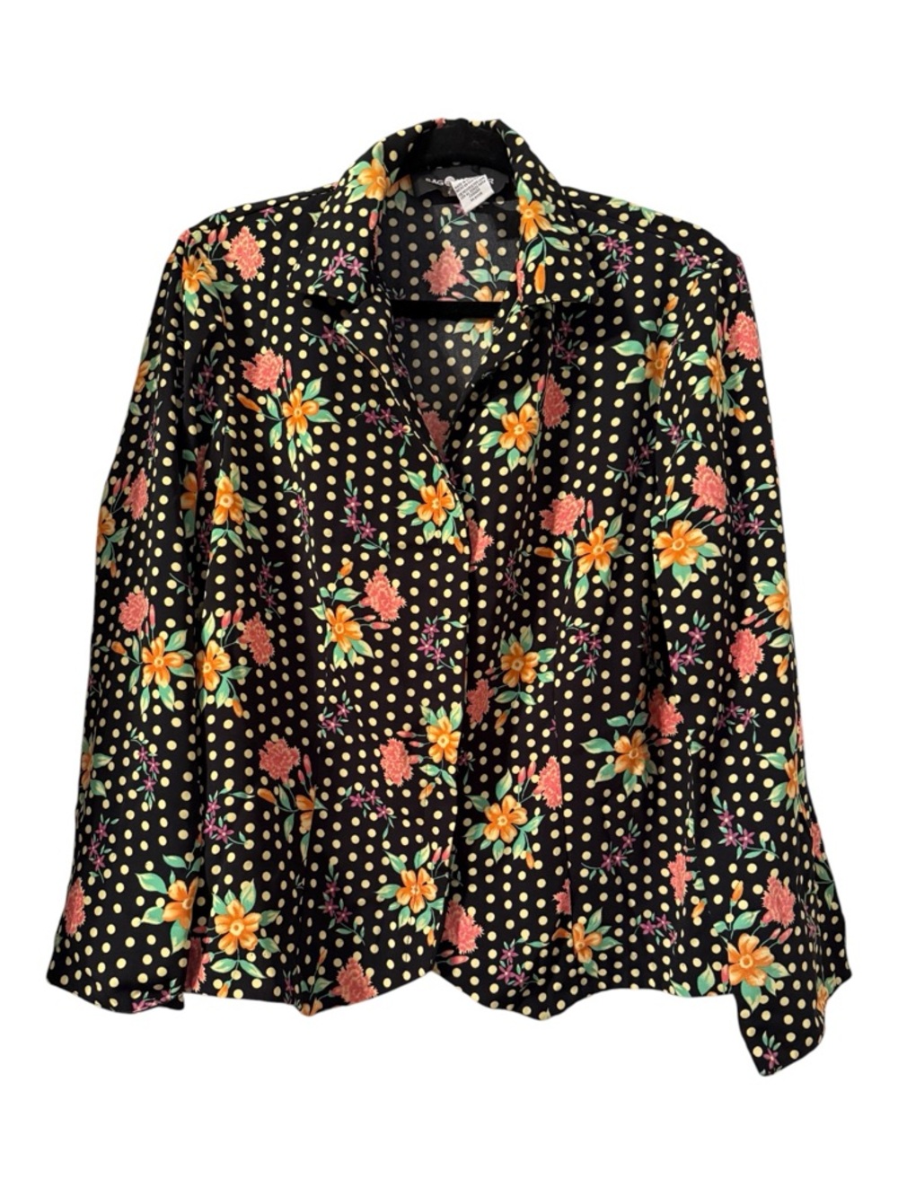 Sag Harbor Floral Polka Dot Button Front Blouse Size 12 Vintage Style